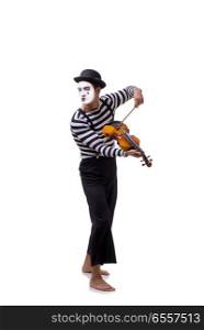 Mime playing violin isolated on white