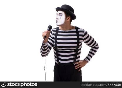 Mime singing isolated on white background