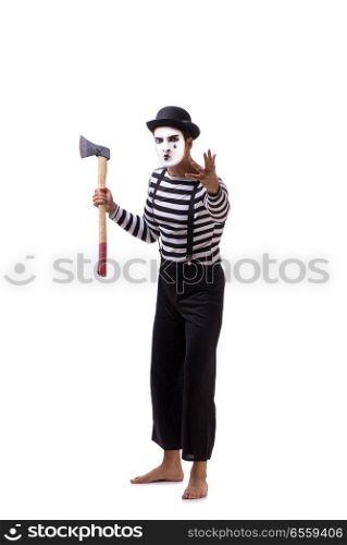 Mime with axe isolated on white background