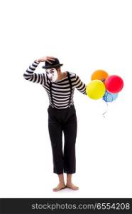 Mime with balloons isolated on white background