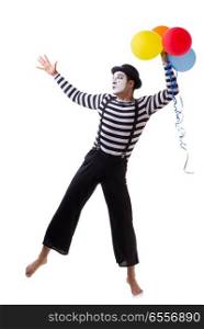 Mime with balloons isolated on white background