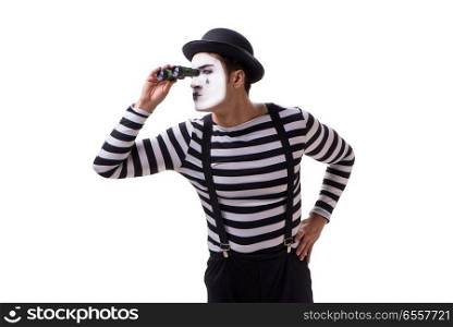 Mime with binoculars isolated on white background