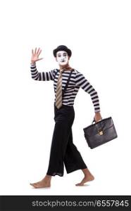 Mime with briefcase isolated on white background . Mime with briefcase isolated on white background