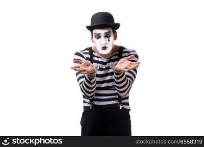 Mime with handcuffs isolated on white background
