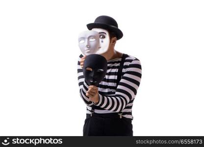 Mime with masks isolated on white background