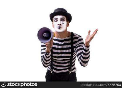 Mime with megaphone isolated on white background