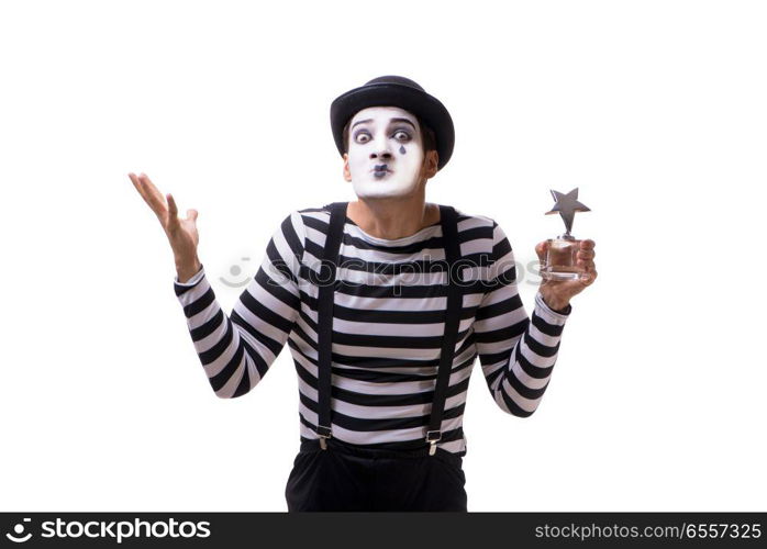 Mime with star award isolated on white background