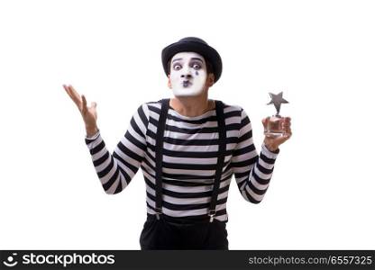 Mime with star award isolated on white background