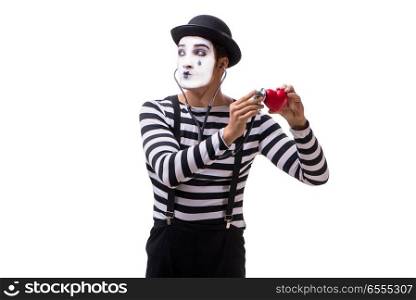 Mime with stethoscope isolated on white background