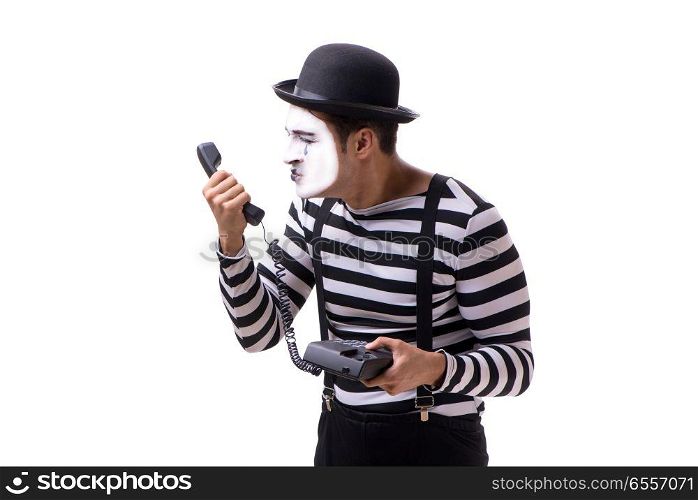 Mime with telephone isolated on white background