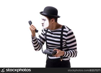 Mime with telephone isolated on white background