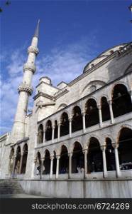 Minaret and Blue mosque in Istanbul, Turkey