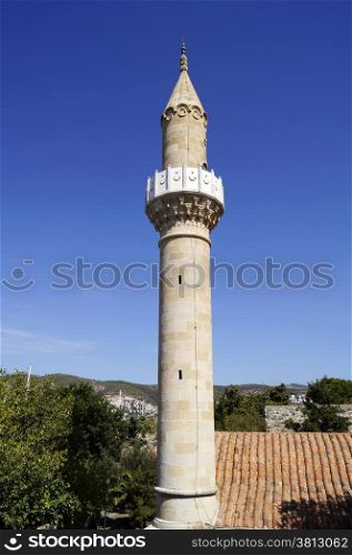 Minaret in St Peter&#39;s castle in Bodrum