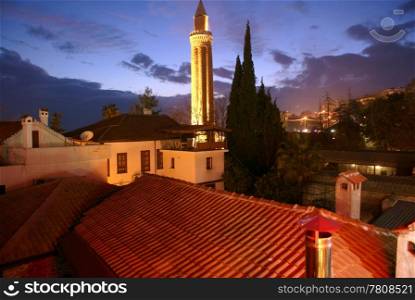 Minaret Ivli at night, Antalya, Turkey