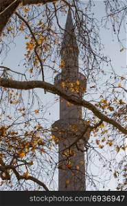 Minaret made of stone in Ottoman time Mosques in view