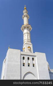 Minaret of the Sheikh Zayed Grand Mosque in Abu Dhabi, UAE