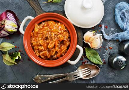 minced meat with rice and tomato sauce