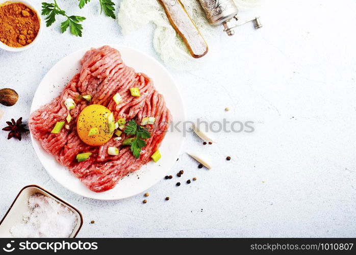 minced meat with salt and chicken yolk