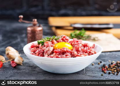 minced meat with salt and spice on a table