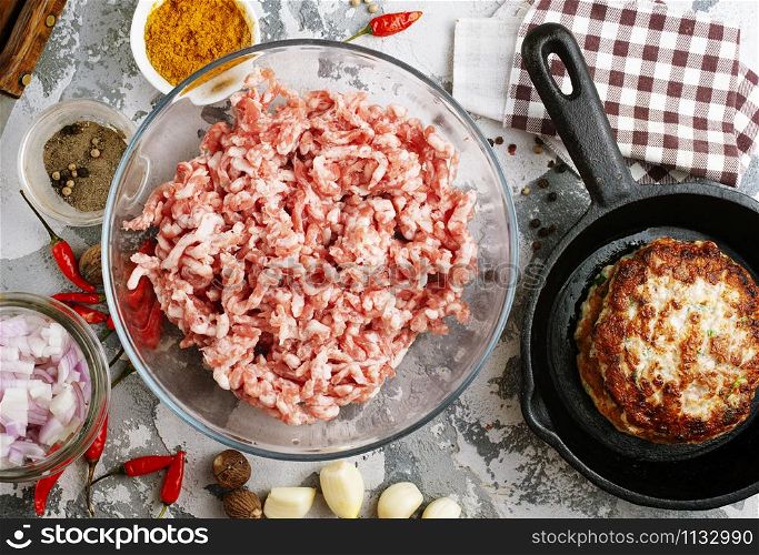 minced meat with salt and spice, raw minced meat