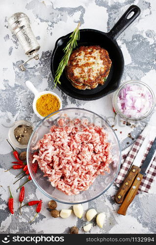 minced meat with salt and spice, raw minced meat