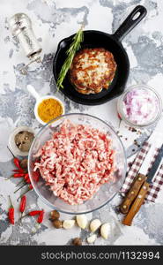 minced meat with salt and spice, raw minced meat