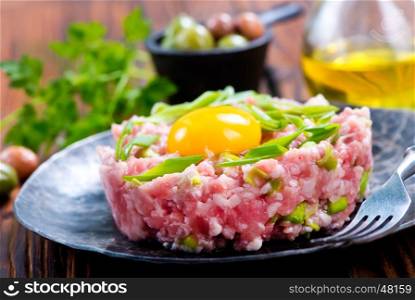 minced meat with spice and raw yolk