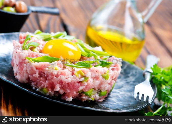 minced meat with spice and raw yolk