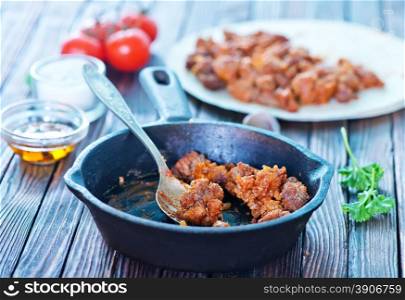minced meat with tomato sauce in pan