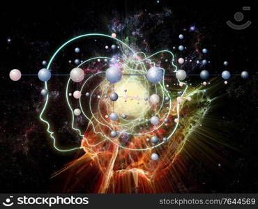 Mind Emergence series. Interplay of molecular structures, lights and human lines on the subject of intelligence, technology, science and education