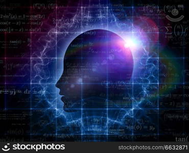 Mind Geometry series. Abstract arrangement of Human profile, math and design elements suitable as background for projects on reason, science, technology and education