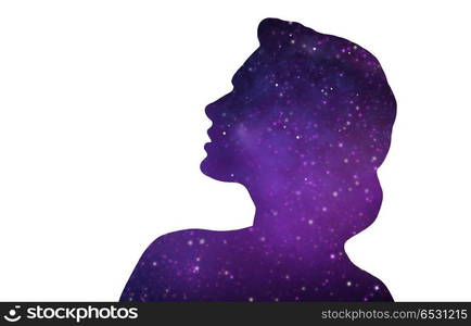 mindfulness and harmony concept - silhouette of woman over ultra violet space background. silhouette of woman over violet space background. silhouette of woman over violet space background