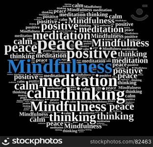 Mindfulness concept illustration with word cloud.