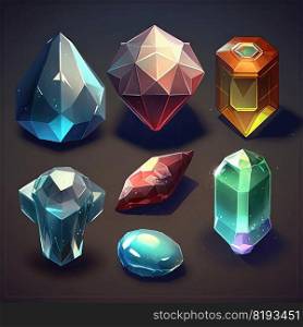 mineral game crystal gem ai generated. shiny gold, glass red, fantasy wealth mineral game crystal gem illustration. mineral game crystal gem ai generated