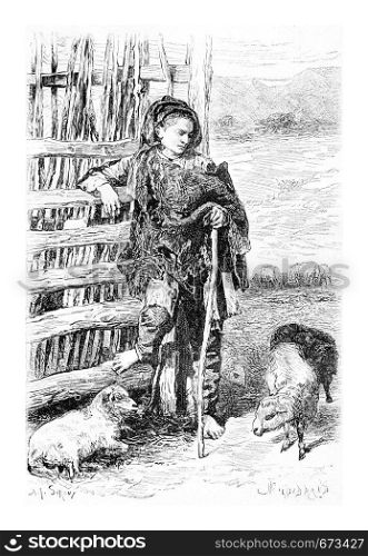 Mingrelian Peasant from Svaneti, Georgia, drawing by Sirouy based on a photograph by Ermakoft, vintage illustration. Le Tour du Monde, Travel Journal, 1881