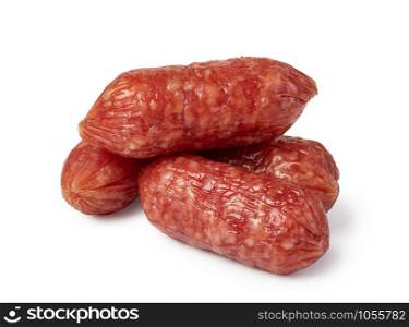 Mini sausages. Isolated on white background. Mini sausages