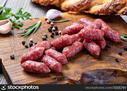 Mini sausages on a wooden. Mini sausages