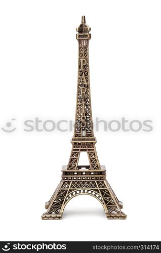 Miniature Eiffel tower souvenir on white background