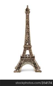 Miniature Eiffel tower souvenir on white background
