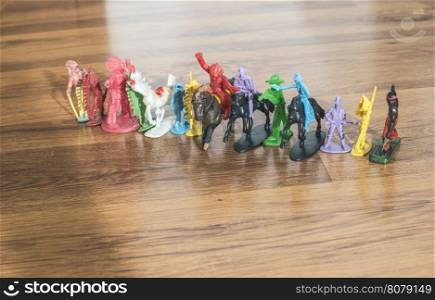 Miniature figures toys on the floor backlight