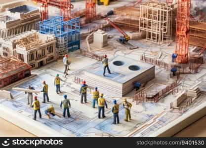 Miniature model of a construction site. Architectural model of a building.