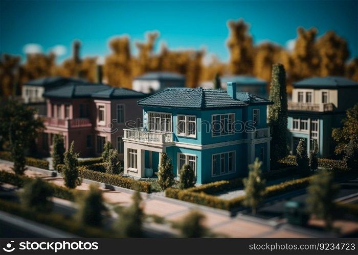 Miniature model villa street. Monza scale machines. Generate Ai. Miniature model villa street. Generate Ai