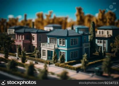 Miniature model villa street. Monza scale machines. Generate Ai. Miniature model villa street. Generate Ai