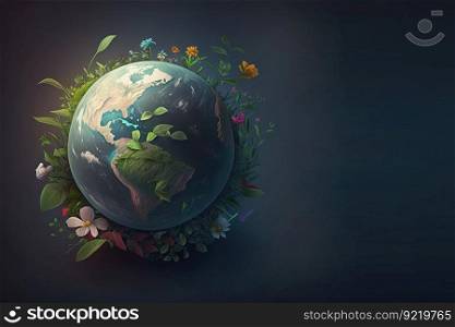 Miniature planet Earth with trees, fauna. Concept for Earth Day. Header banner mockup with space. AI generated.. Miniature planet Earth with trees, fauna. Concept for Earth Day. AI generated.