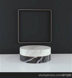 Minimal 3d rendering scene with podium and abstract background. Geometric shape.