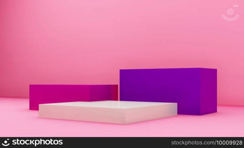 Minimal abstract exhibition background with geometric shapes and steps. Minimal background for present product design. Podium scene for product. 3D rendering