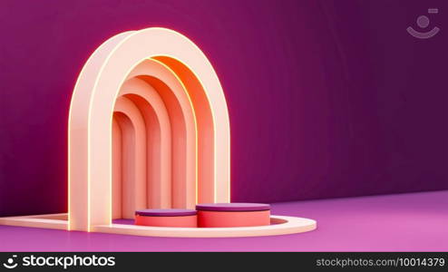 Minimal abstract exhibition background with geometric shapes and steps. Minimal background for present product design. Podium scene for product. 3D rendering