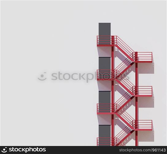 minimal architecture building white wall red stairs ,3d rendering