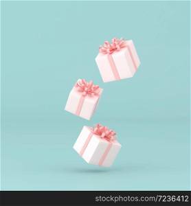 minimal conceptual idea of present box floating on pastel background. 3D rendering