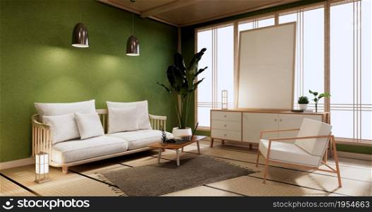 Minimal green Living room.3D rendering